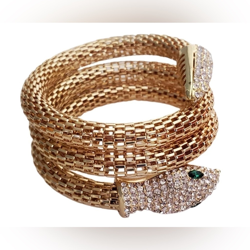 jeweled mesh 3 coil snake bracelet